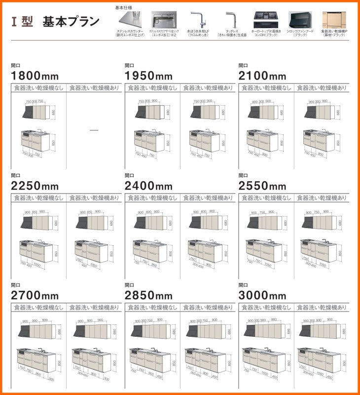 TOTO ザ・クラッソ 3000 I型 基本プラン システムキッチン ※別途IH